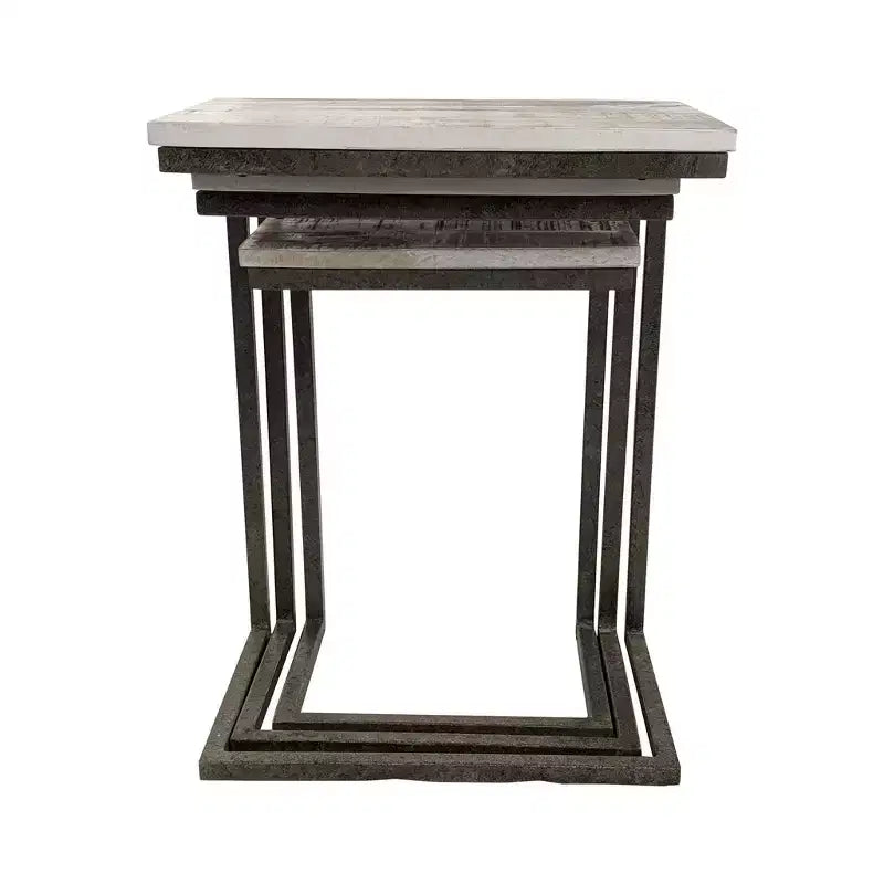 Set di Tavolini Nido Addison Carolina Living, Legno Naturale/Ferro Invecchiato: 3 Pezzi, Mango Massiccio, Struttura in Metallo, Nessun Montaggio Richiesto