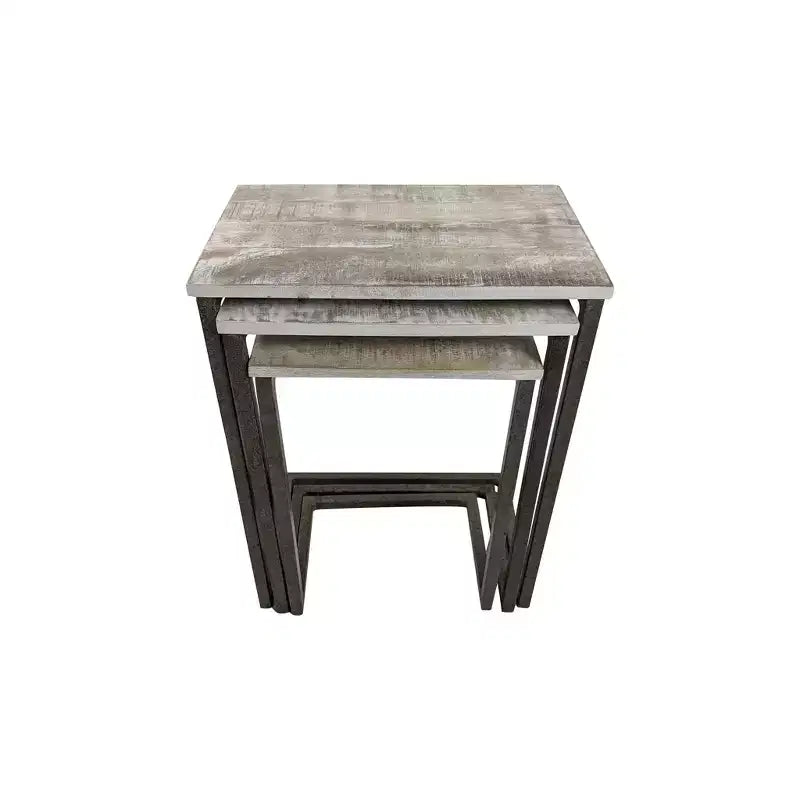 Set di Tavolini Nido Addison Carolina Living, Legno Naturale/Ferro Invecchiato: 3 Pezzi, Mango Massiccio, Struttura in Metallo, Nessun Montaggio Richiesto