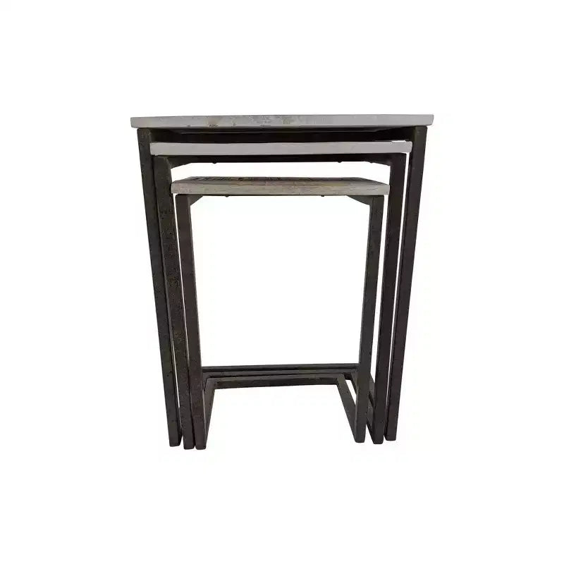Set di Tavolini Nido Addison Carolina Living, Legno Naturale/Ferro Invecchiato: 3 Pezzi, Mango Massiccio, Struttura in Metallo, Nessun Montaggio Richiesto
