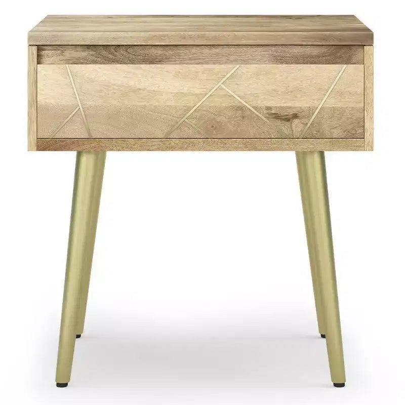 Tavolino Bissell naturale - WyndenHall: Legno di mango, intarsio in ottone, design moderno di metà secolo