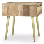 Tavolino Bissell naturale - WyndenHall: Legno di mango, intarsio in ottone, design moderno di metà secolo