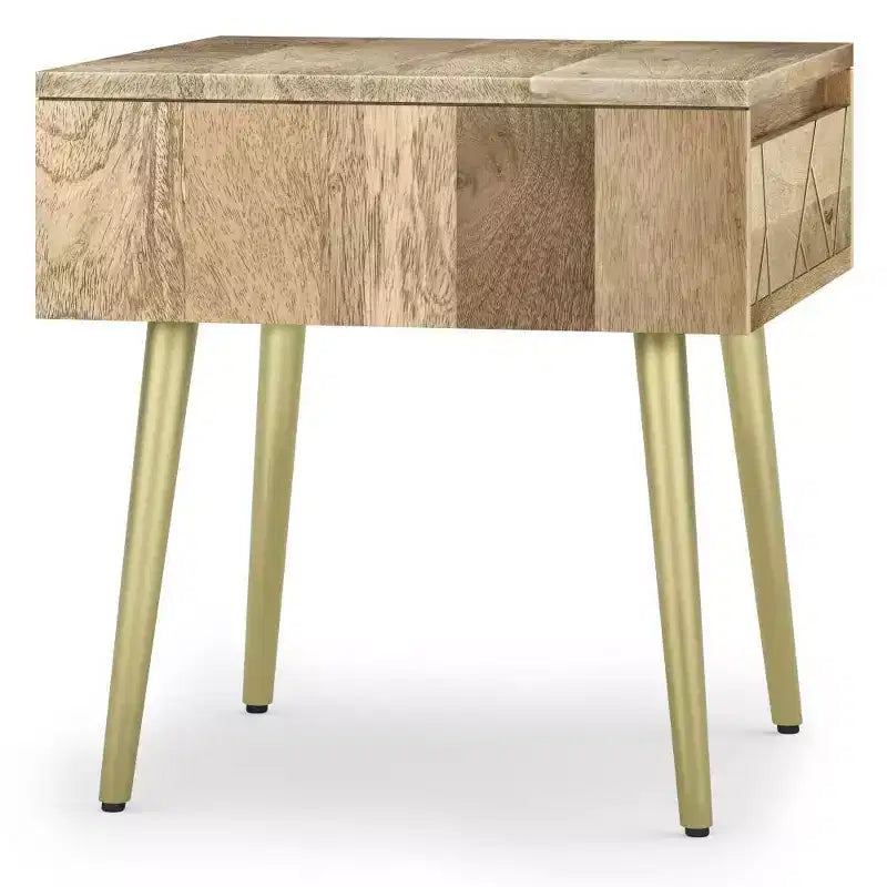 Tavolino Bissell naturale - WyndenHall: Legno di mango, intarsio in ottone, design moderno di metà secolo