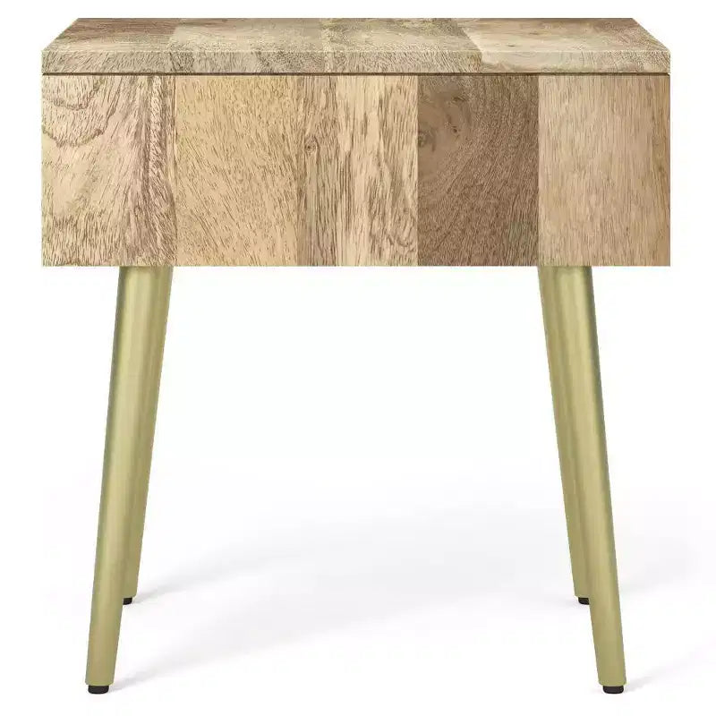 Tavolino Bissell naturale - WyndenHall: Legno di mango, intarsio in ottone, design moderno di metà secolo