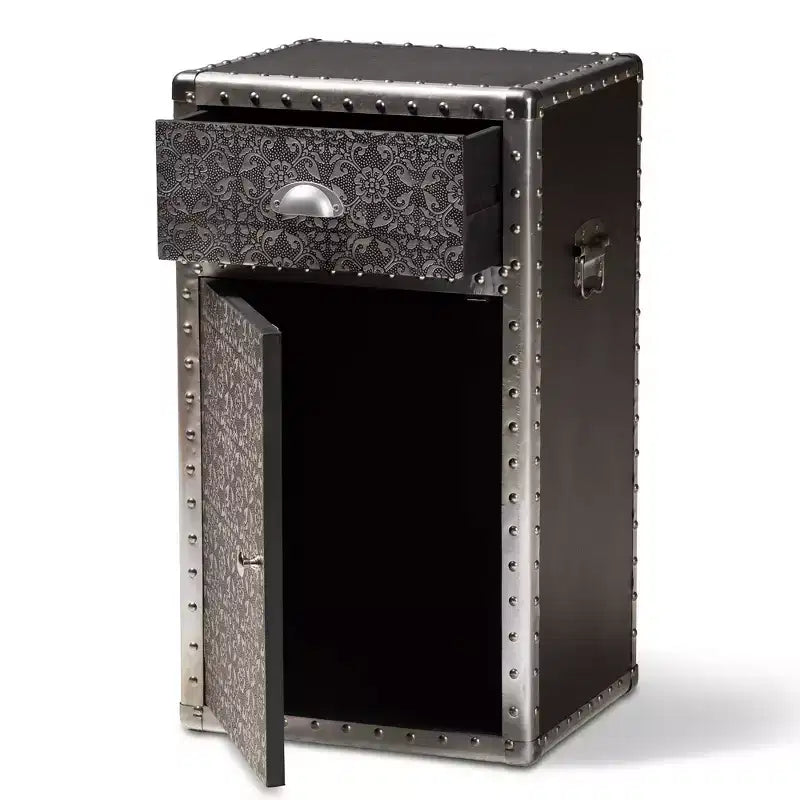 Cosette Metal Floral Accent Cabinet Silver - Baxton Studio: Universal Storage Footlocker, 28" High