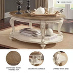 Realyn Coffee Table White/Brown - Signature Design by Ashley: Cottage Style, Distressed Wood Finish, Curved Legs