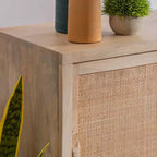 Gordon Transitional Sliding Natural Cane Door Cabinet with 1 Shelf and Gold Metal Base - Powell