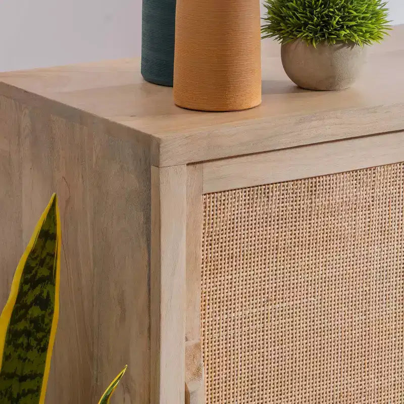 Gordon Transitional Sliding Natural Cane Door Cabinet with 1 Shelf and Gold Metal Base - Powell