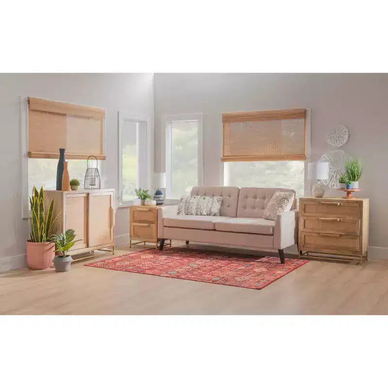 Gordon Transitional Sliding Natural Cane Door Cabinet with 1 Shelf and Gold Metal Base - Powell