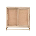 Gordon Transitional Sliding Natural Cane Door Cabinet with 1 Shelf and Gold Metal Base - Powell