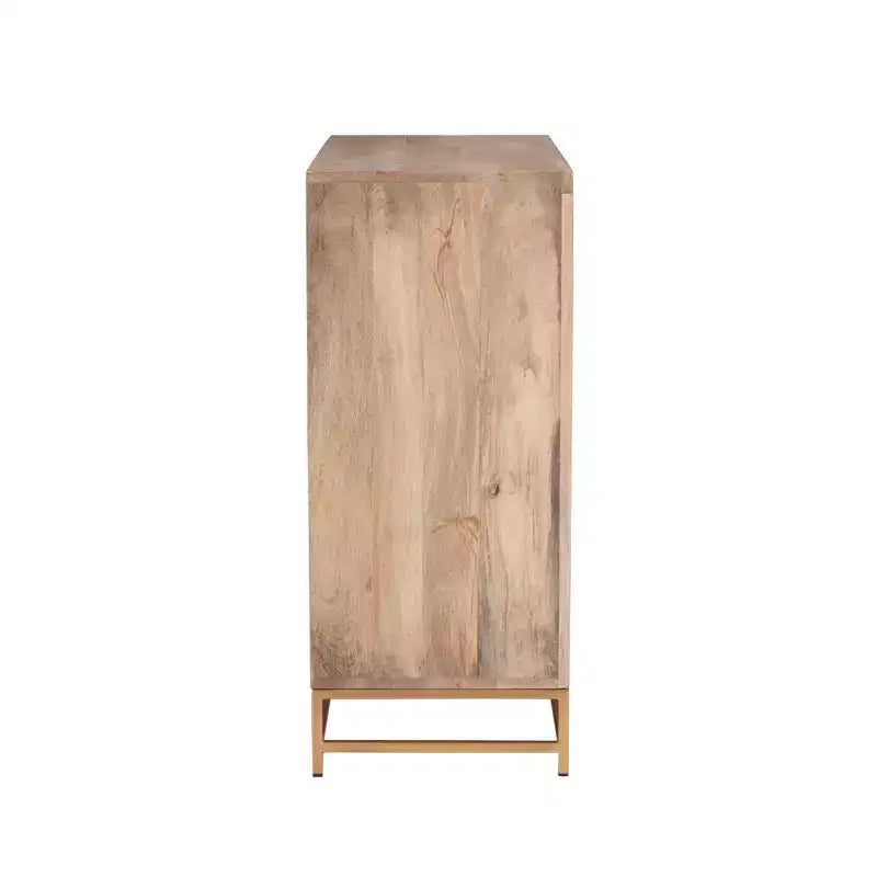 Gordon Transitional Sliding Natural Cane Door Cabinet with 1 Shelf and Gold Metal Base - Powell