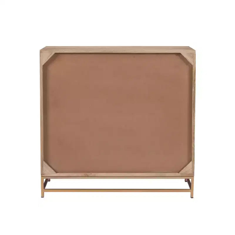 Gordon Transitional Sliding Natural Cane Door Cabinet with 1 Shelf and Gold Metal Base - Powell