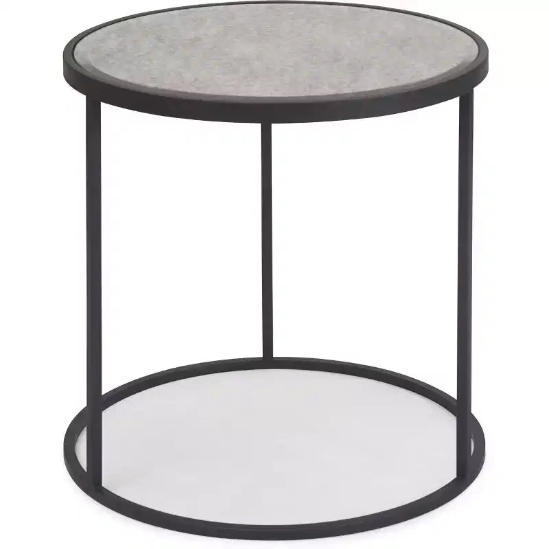 Gramercy Round Mirrored Side Table Black - Finch: Antique Finish, No Assembly Required, Metal Frame