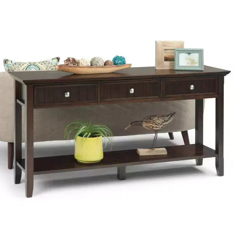 60" Portland End Table Brunette Brown - WyndenHall: Modern Pine Console for Foyer, Spot Clean