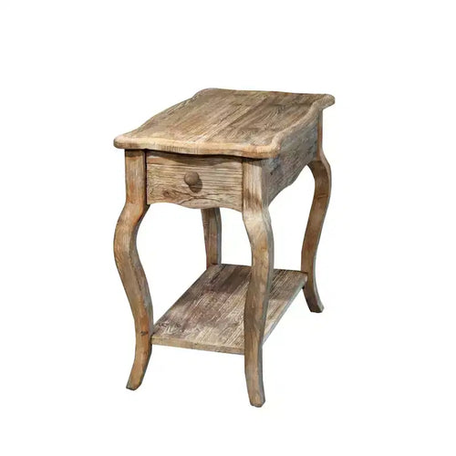 Alaterre Rustic Chairside Table - Driftwood Finish, Cedar Wood, with Drawer and Shelf, Textured Antique Look, Durable Occasional Accent Furniture