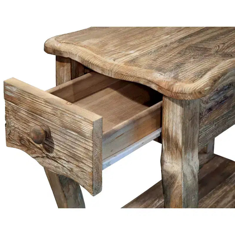 Alaterre Rustic Chairside Table - Driftwood Finish, Cedar Wood, with Drawer and Shelf, Textured Antique Look, Durable Occasional Accent Furniture