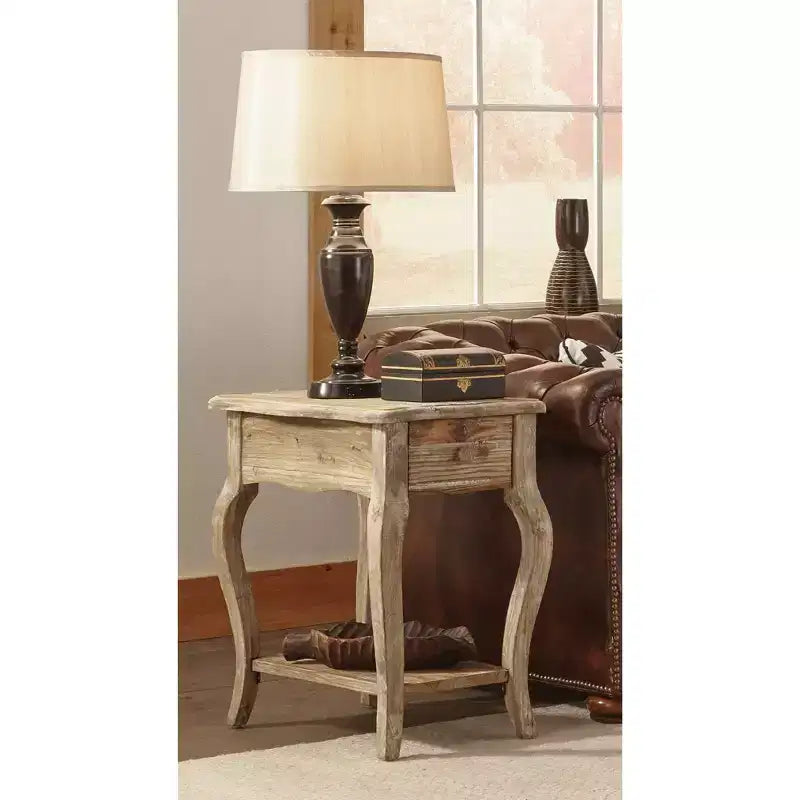 Alaterre Rustic Chairside Table - Driftwood Finish, Cedar Wood, with Drawer and Shelf, Textured Antique Look, Durable Occasional Accent Furniture