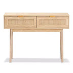Baird Wood and Rattan 2 Drawer Console Table Brown - Baxton Studio: Gold Tone Handles, Bohemian Style