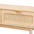 Baird Wood and Rattan 2 Drawer Console Table Brown - Baxton Studio: Gold Tone Handles, Bohemian Style