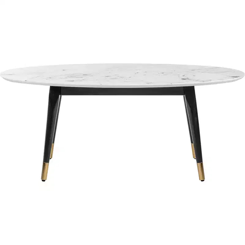 Clemintine Mid-Century Oval Coffee Table with Brass White Marble - Adore Decor