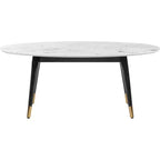 Clemintine Mid-Century Oval Coffee Table with Brass White Marble - Adore Decor