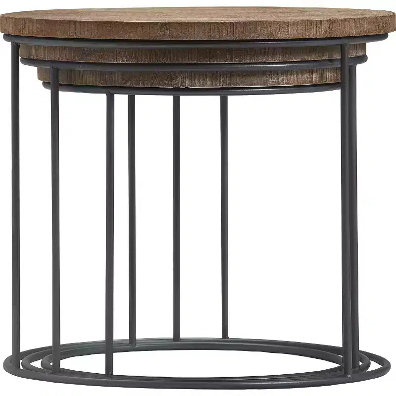 Set of 3 Berkshire Distressed Wood Nesting Side Tables - Finch: Metal Base, No Assembly Required