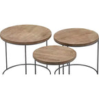 Set of 3 Berkshire Distressed Wood Nesting Side Tables - Finch: Metal Base, No Assembly Required