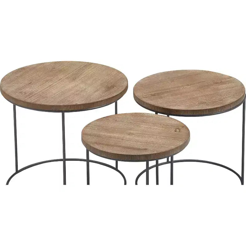 Set of 3 Berkshire Distressed Wood Nesting Side Tables - Finch: Metal Base, No Assembly Required