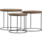 Set of 3 Berkshire Distressed Wood Nesting Side Tables - Finch: Metal Base, No Assembly Required