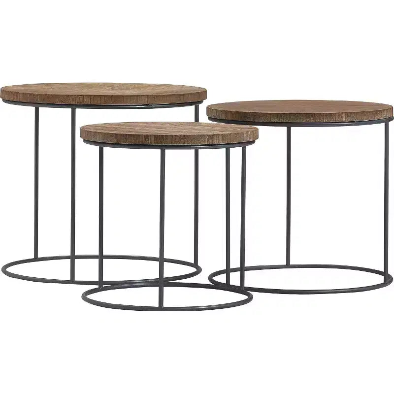 Set of 3 Berkshire Distressed Wood Nesting Side Tables - Finch: Metal Base, No Assembly Required