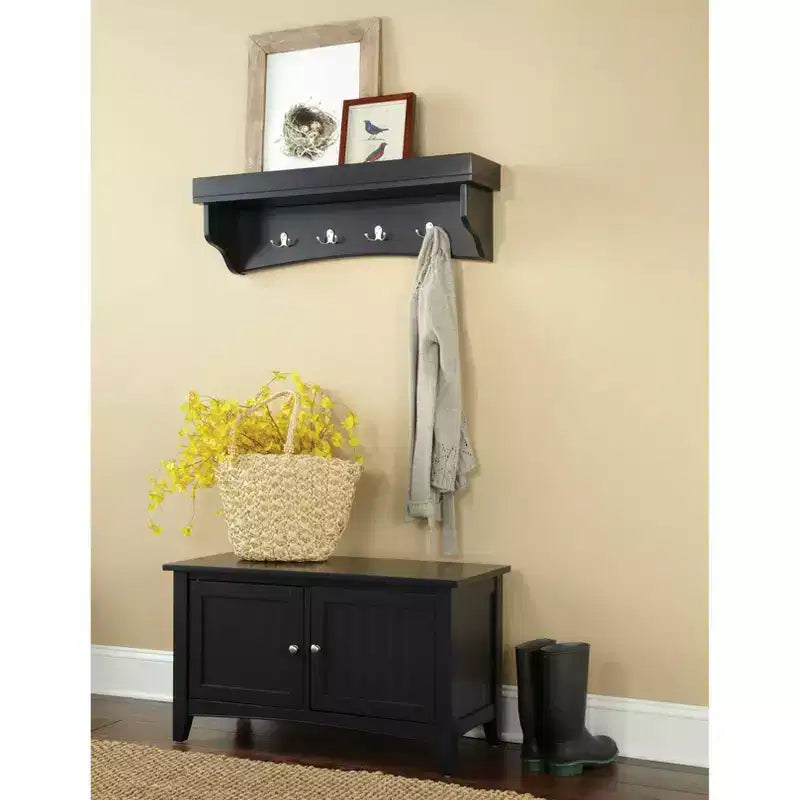 Shaker Cottage Tray Shelf Coat Hook with Cabinet Bench Charcoal Gray - Alaterre Furniture: Wall-Mounted, Storage Organizer