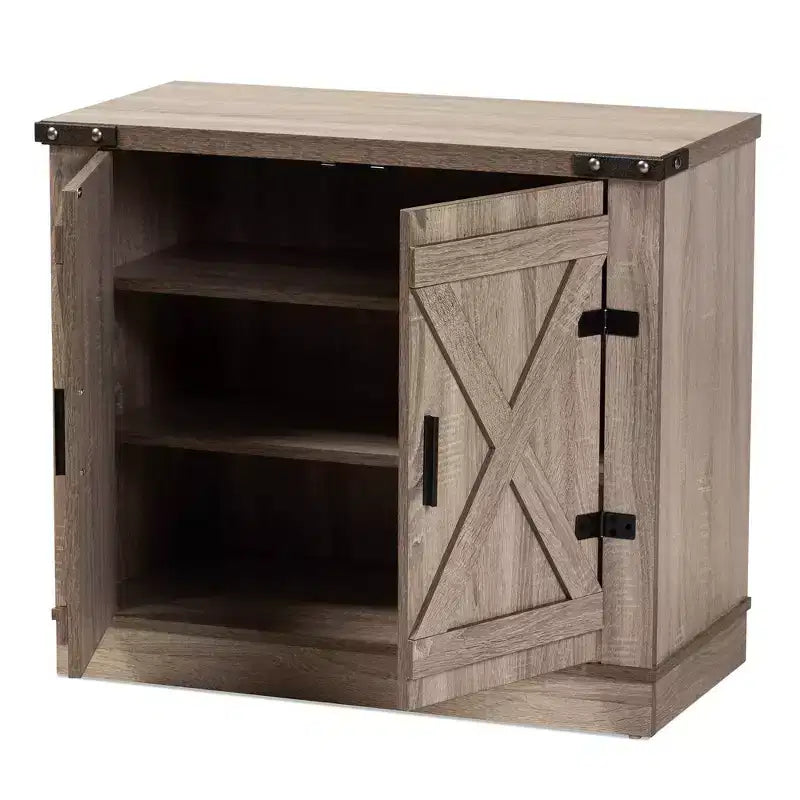 Mobile scarpiera Wayne Farmhouse Wood 2 ante in rovere marrone - Baxton Studio: Organizer per ingresso, contiene 9 paia di scarpe
