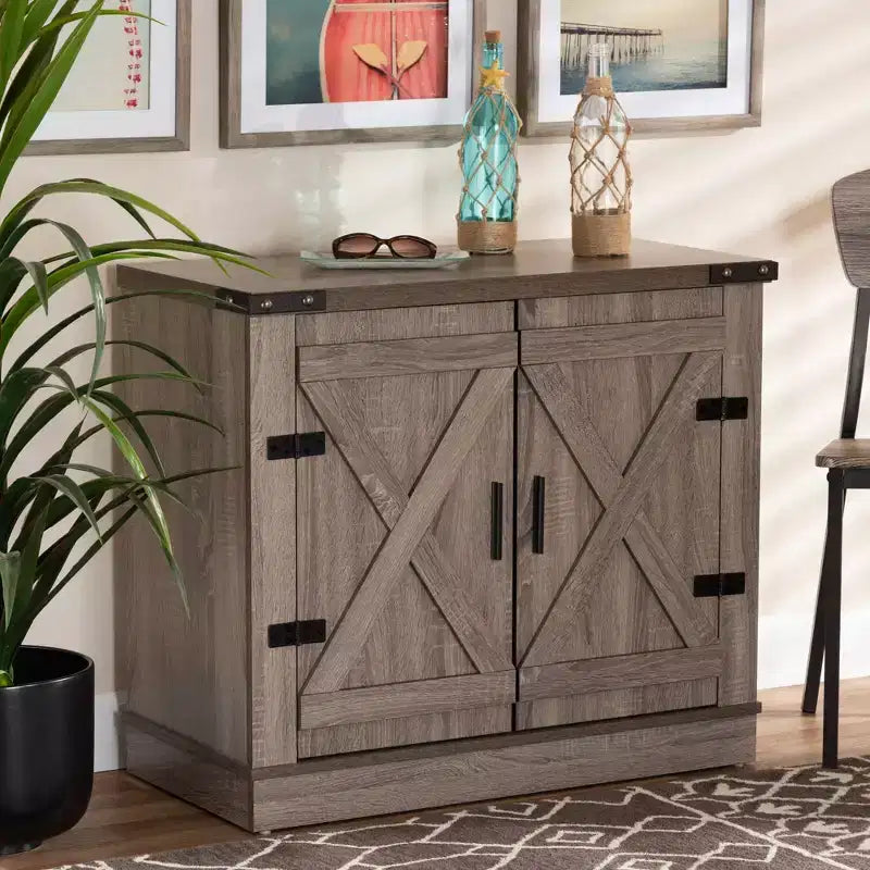 Mobile scarpiera Wayne Farmhouse Wood 2 ante in rovere marrone - Baxton Studio: Organizer per ingresso, contiene 9 paia di scarpe