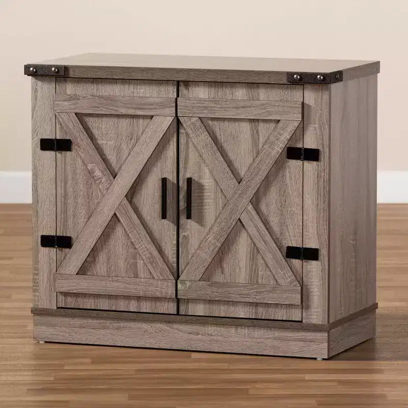 Mobile scarpiera Wayne Farmhouse Wood 2 ante in rovere marrone - Baxton Studio: Organizer per ingresso, contiene 9 paia di scarpe