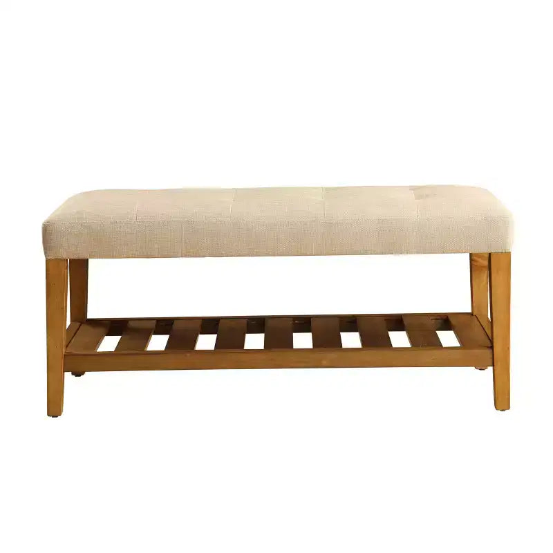 Acme Furniture Charla Ottomans and Benches Beige Fabric/Oak Finish