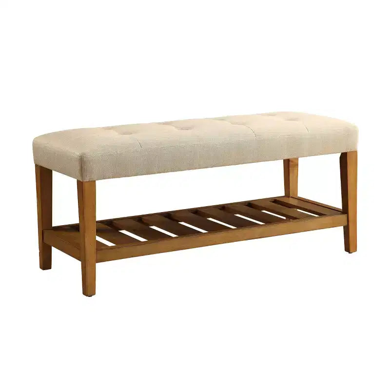 Acme Furniture Charla Ottomans and Benches Beige Fabric/Oak Finish
