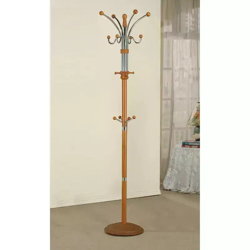 Ore International 73" Coat Rack Metal/Oak Wood: 5 Hooks, Freestanding, Easy Adult Assembly
