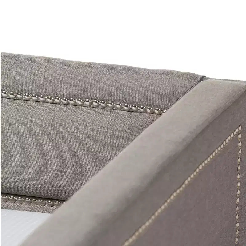 Baxton Studio Twin Raymond Modern and Contemporary Fabric Nailhead Trimmed Sofa Daybed with Roll Out Trundle Guest Bed Gray: Rubberwood Frame