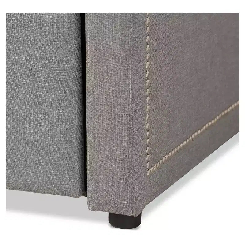 Baxton Studio Twin Raymond Modern and Contemporary Fabric Nailhead Trimmed Sofa Daybed with Roll Out Trundle Guest Bed Gray: Rubberwood Frame