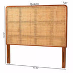 bali & pari Queen Size Caspia Rattan and Mahogany Wood Headboard Light Honey/Red Teak