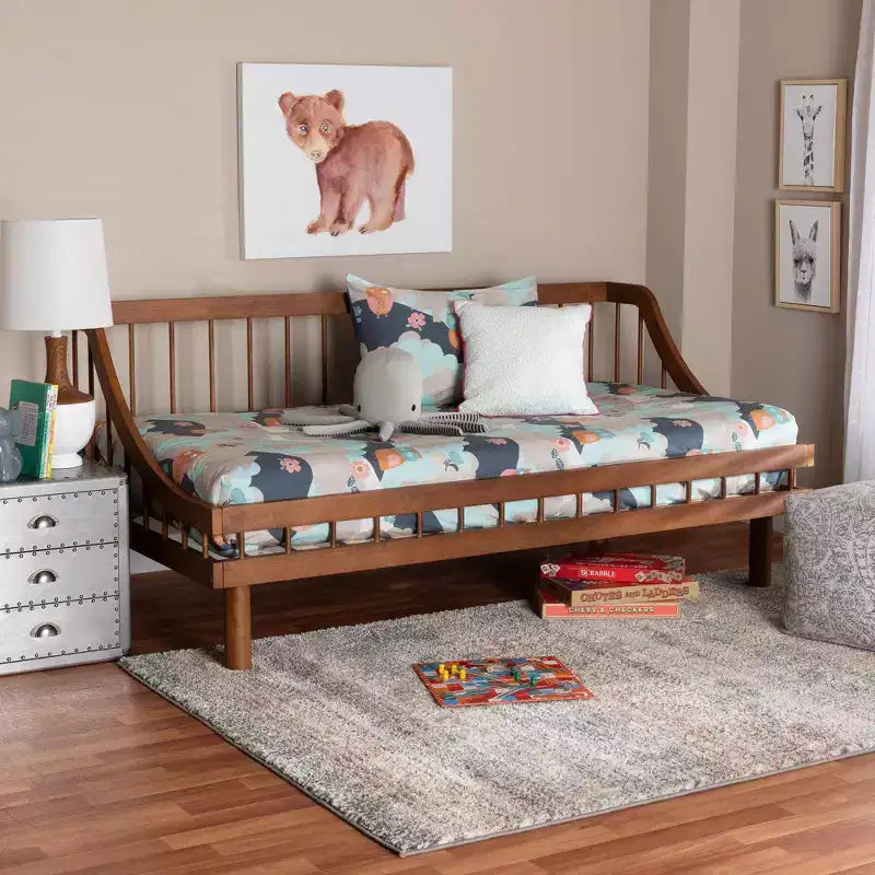 Baxton Studio Helio Wood Twin Daybed Walnut Brown