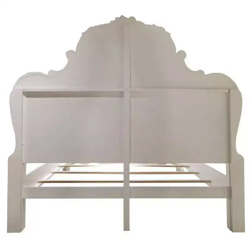 97"California King Bed Dresden Bed Bone White Finish - Acme Furniture: Traditional Design, Claw Feet, Faux Leather