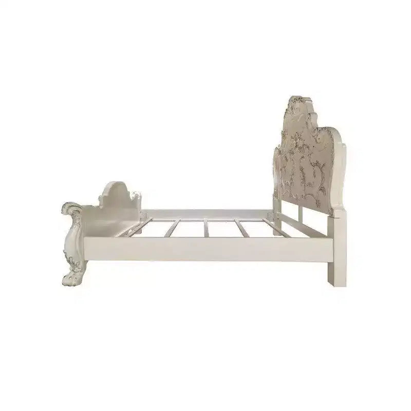 97"California King Bed Dresden Bed Bone White Finish - Acme Furniture: Traditional Design, Claw Feet, Faux Leather