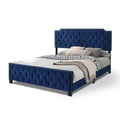 HOMES: Inside + Out California King Frostveil Transitional Button Tufted Panel Bed with Nailhead Trim Navy