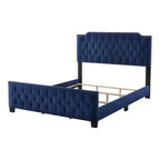 HOMES: Inside + Out California King Frostveil Transitional Button Tufted Panel Bed with Nailhead Trim Navy