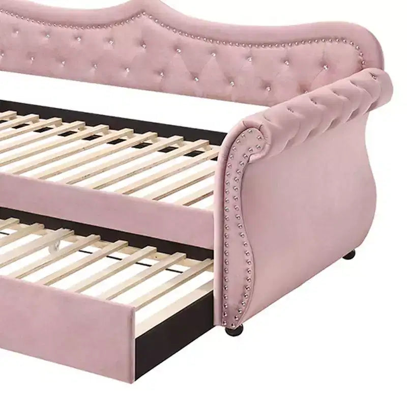 Acme Furniture Twin/Full Adkins Bed Pink Velvet