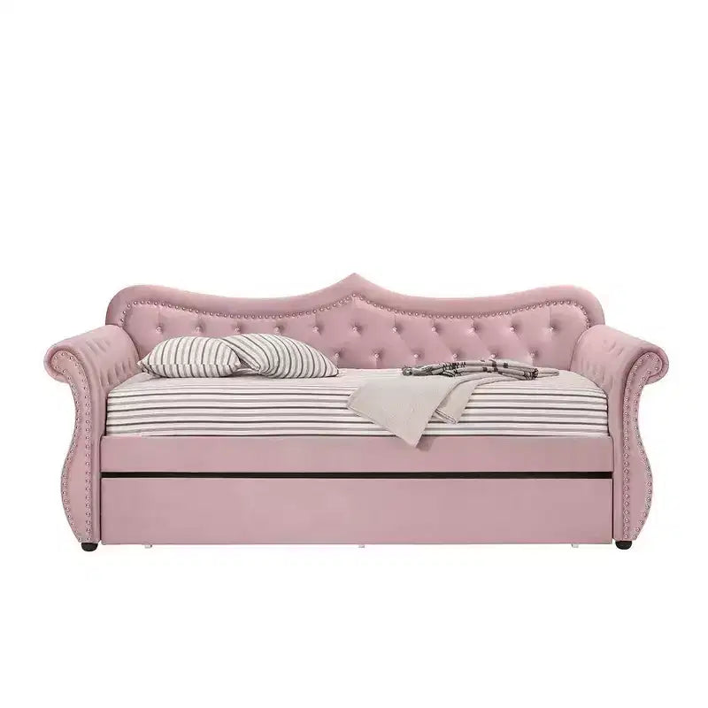 Acme Furniture Twin/Full Adkins Bed Pink Velvet
