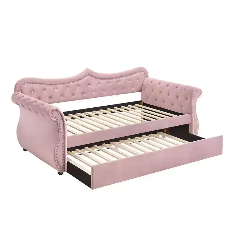 Acme Furniture Twin/Full Adkins Bed Pink Velvet