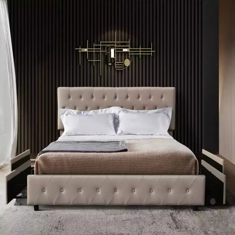 Brassex Twin Amias Platform Storage Bed Beige