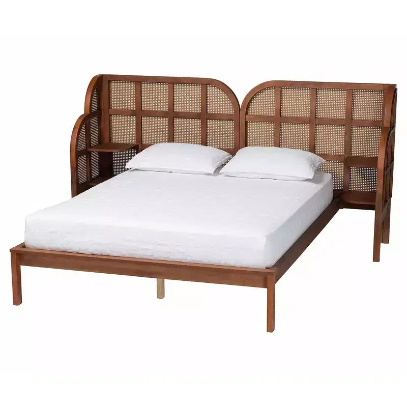 Baxton Studio Letto a piattaforma king-size con testiera ad ala Cascadia in legno, Marrone Noce