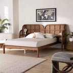 Baxton Studio Letto a piattaforma king-size con testiera ad ala Cascadia in legno, Marrone Noce